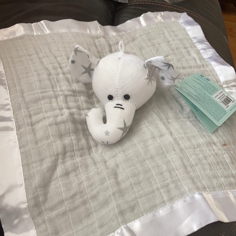 Muslin material baby elephant security blanket
